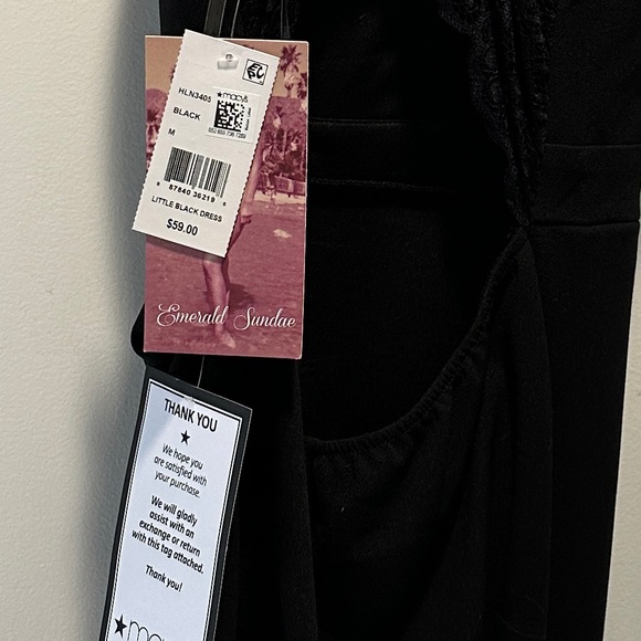 Macys Emerald Sundae Asymmetrical Lace Back Little Black Dress - Picture 3 of 5